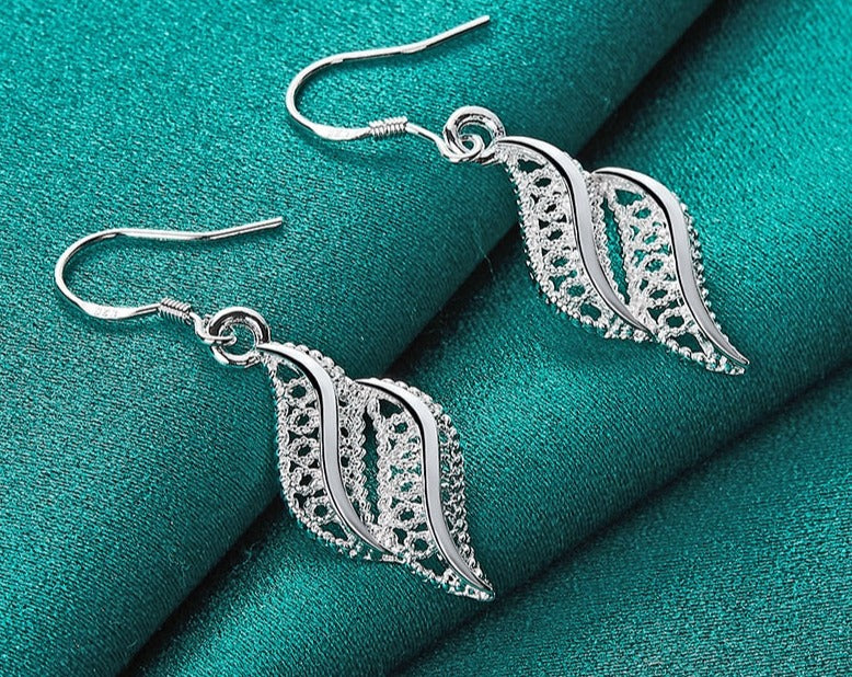 Nature-inspired | Elegant Silver Leaves Leaf Drop Earrings for Women [Low Stock]