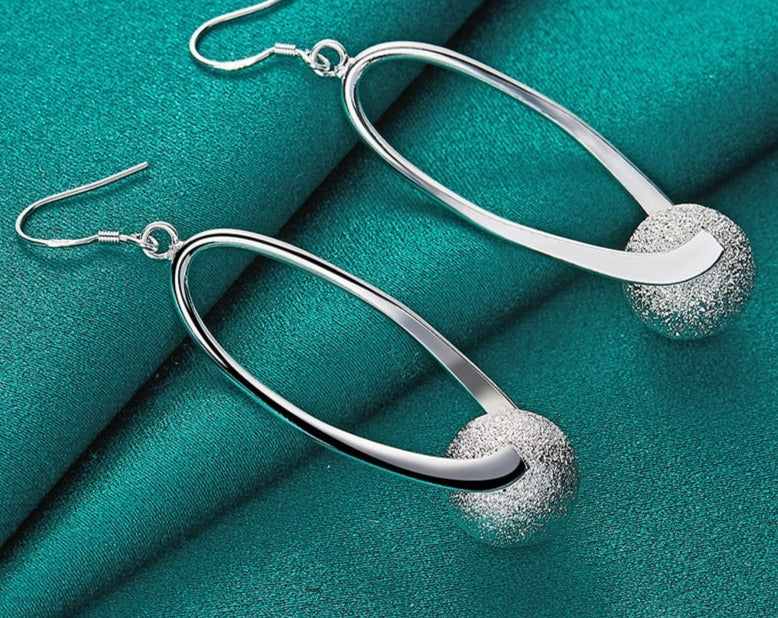 Silver Frosted Bead Round Ball Drop Earrings For Woman [Low stock]