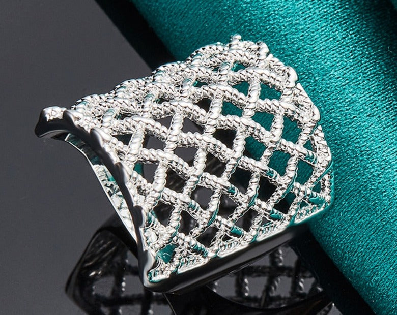 Sophisticated Sterling Silver Weave Net Ring for Women [low Stock]
