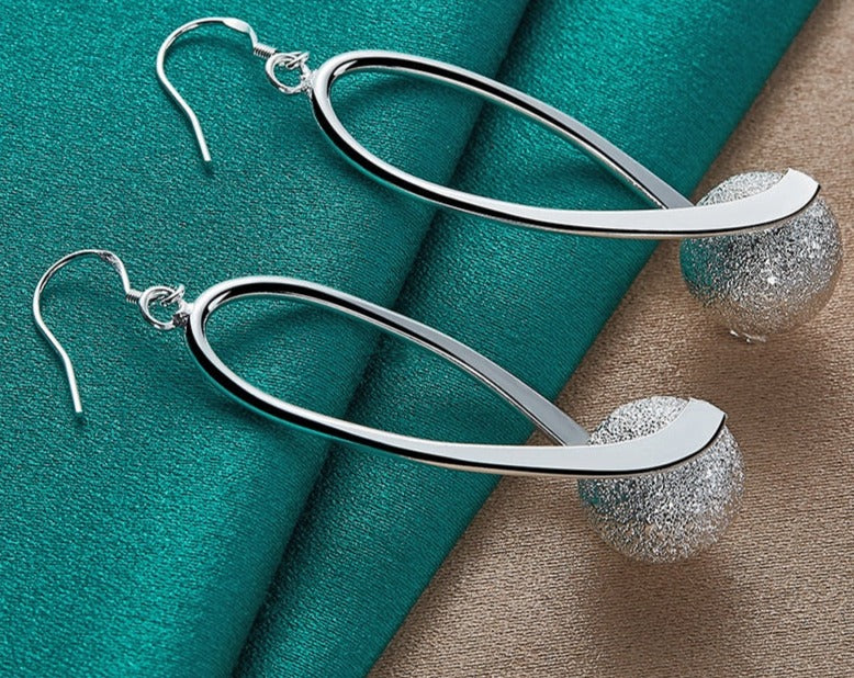 Silver Frosted Bead Round Ball Drop Earrings For Woman [Low stock]
