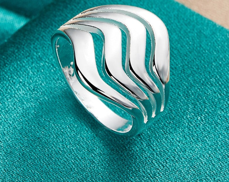 Make a Statement with this Elegant Silver Four Lines Smooth Ring for Women [Low stock]