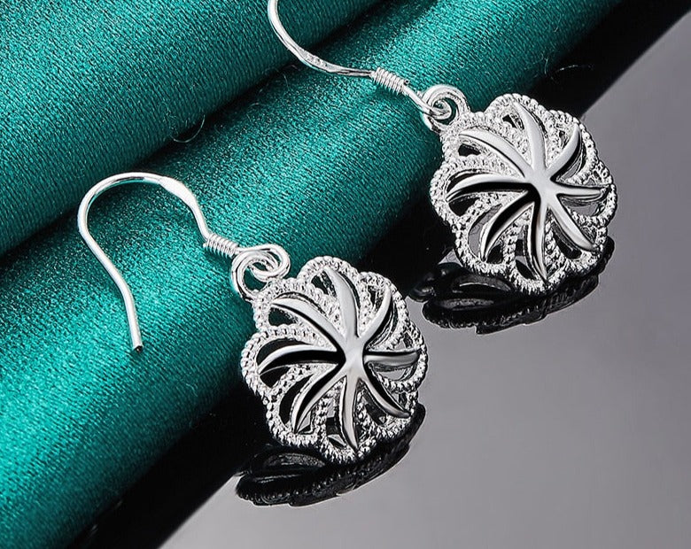 Beautiful Silver Round Flower Drop Earrings for Women [low stock]