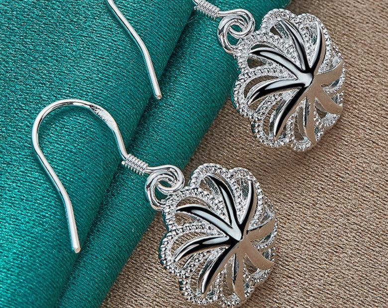 Beautiful Silver Round Flower Drop Earrings for Women [low stock]