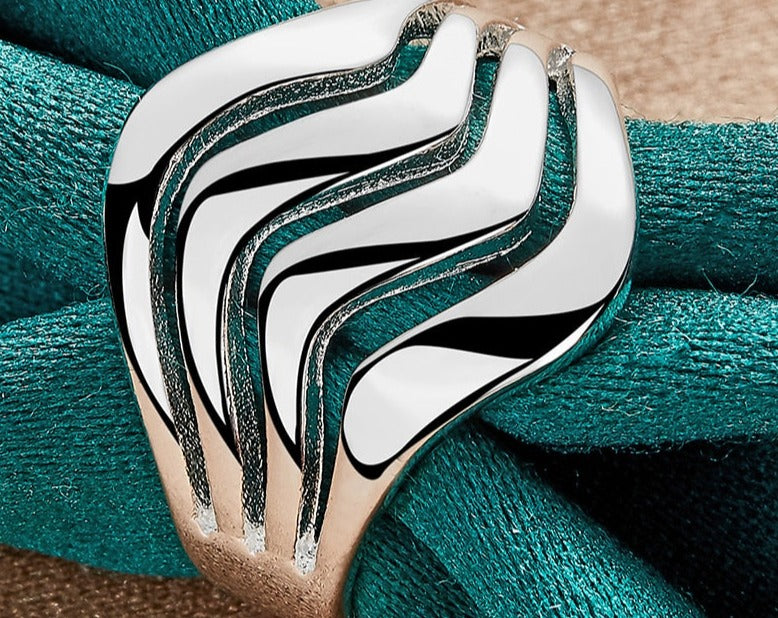 Make a Statement with this Elegant Silver Four Lines Smooth Ring for Women [Low stock]