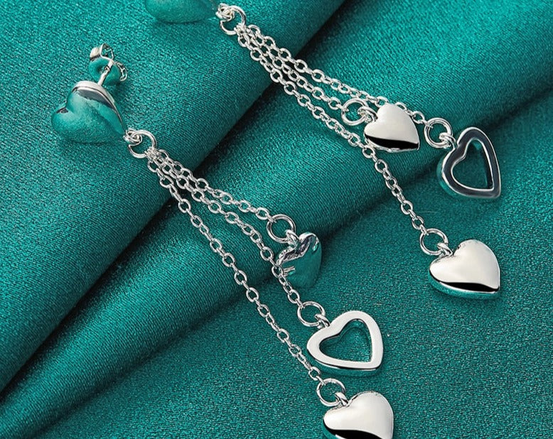 Stylish Silver Solid Hollow Heart Drop Earrings for Women [low stock]