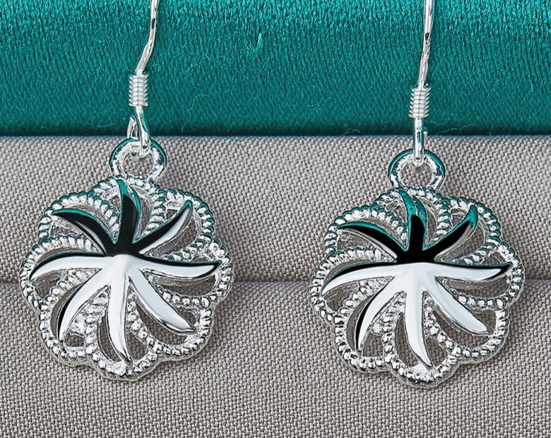 Beautiful Silver Round Flower Drop Earrings for Women [low stock]