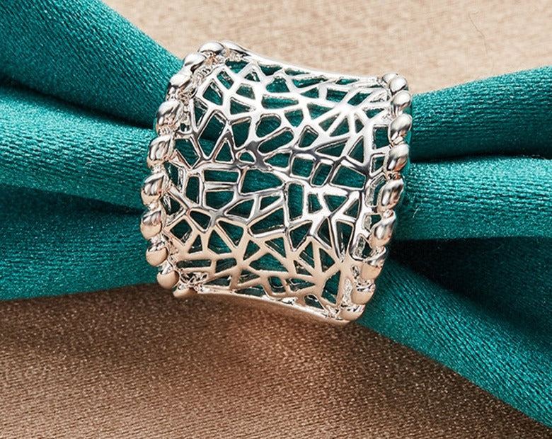 Elegant Sterling Silver Concave Net Ring for Women [low stock]
