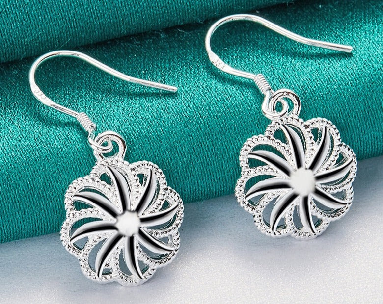 Beautiful Silver Round Flower Drop Earrings for Women [low stock]