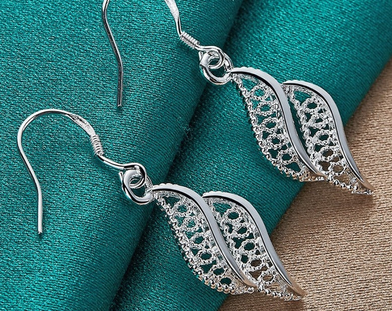 Nature-inspired | Elegant Silver Leaves Leaf Drop Earrings for Women [Low Stock]