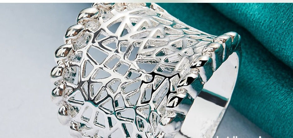 Elegant Sterling Silver Concave Net Ring for Women [low stock]