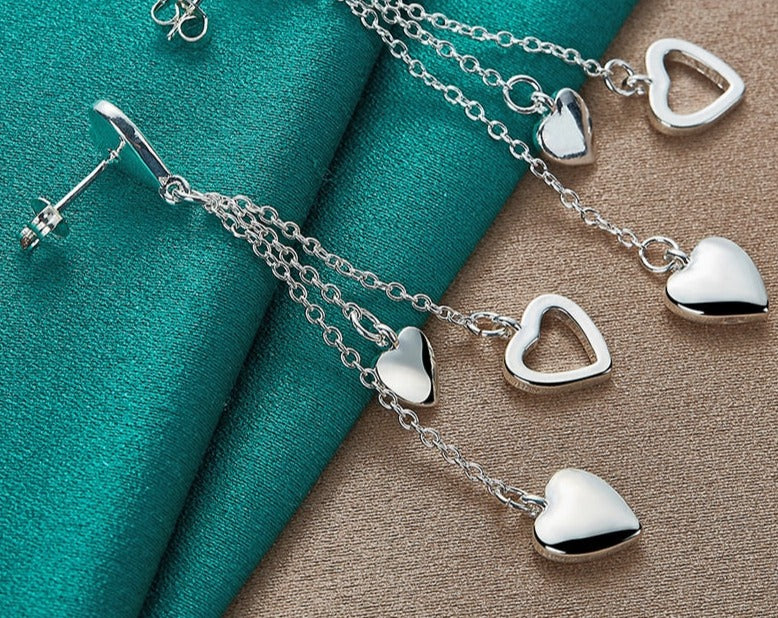 Stylish Silver Solid Hollow Heart Drop Earrings for Women [low stock]