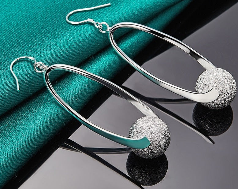 Silver Frosted Bead Round Ball Drop Earrings For Woman [Low stock]