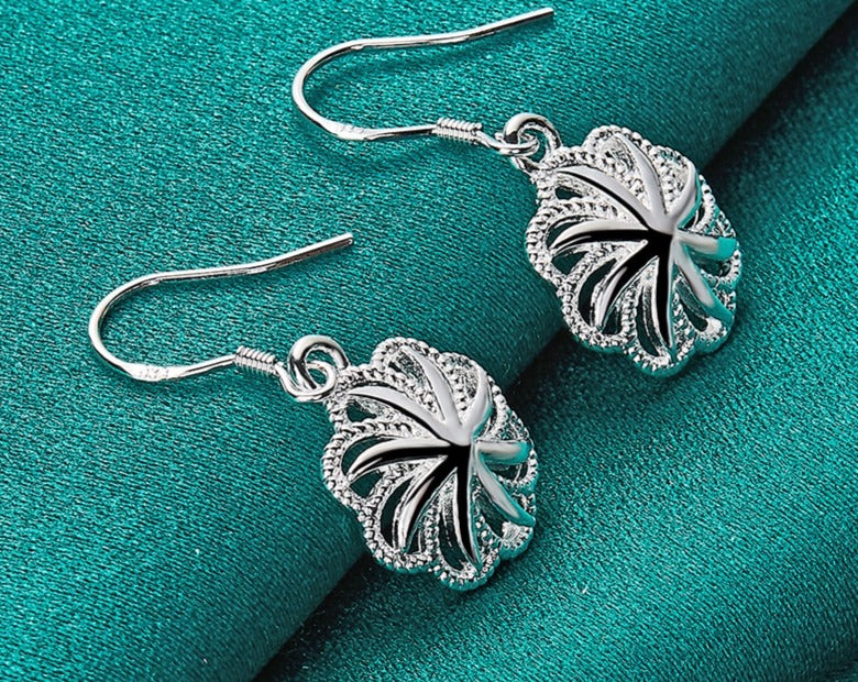 Beautiful Silver Round Flower Drop Earrings for Women [low stock]