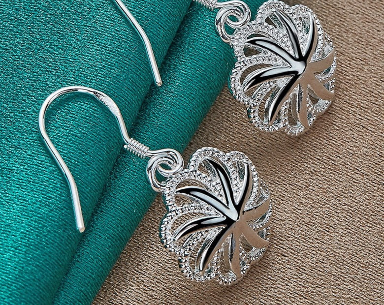 Beautiful Silver Round Flower Drop Earrings for Women [low stock]